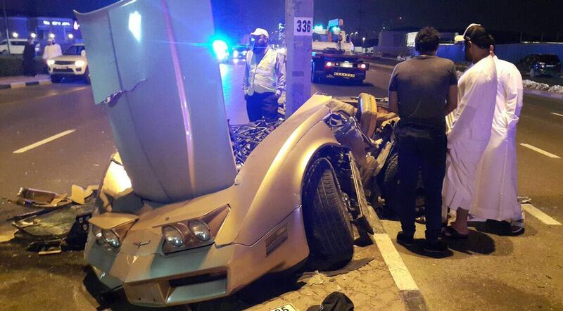 April 10, 2016, Dubai - Provided photo of a car accident i Dubai. One person was seriously injured and another sustained moderate injuries on Friday when two vehicles collided on Al Wasl Road at around 1am. 

Courtesy Dubai Police  *** Local Caption ***  na11ap-dubai_crash.jpg