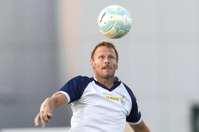 Dubai, United Arab Emirates, November 2, 2017:     Teddy Sheringham coaches members of the Indian football club ATK during a training session at the Nad Al Sheba Sports Complex in the Nad Al Sheba area of Dubai on November 2, 2017. Christopher Pike / The National

Reporter: Paul Radley
Section: Sport