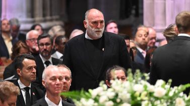 World Central Kitchen founder Jose Andres attends an interfaith memorial service in Washington for the seven aid workers killed in Gaza. AFP