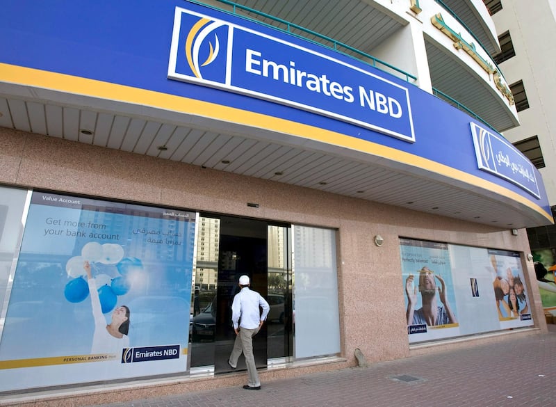 Dubai - April 12, 2010 - A man enters this branch of Emirates NBD bank on Sheikh Zayed Road in Dubai April 12, 2010.  STOCK (Photo by Jeff Topping/The National) 
 