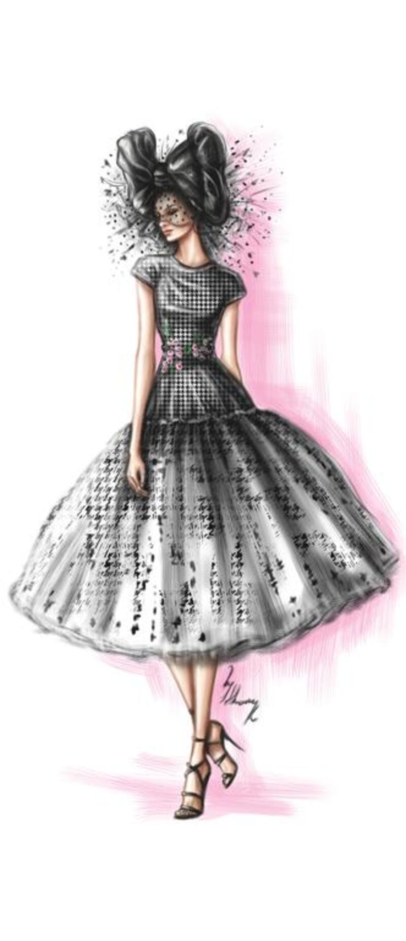A look inspired by Giambattista Valli's spring/summer couture. Illustration by Shamekh Ibrahim AlBluwi