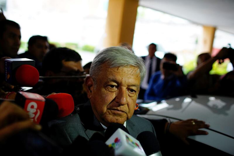 Mexican President-elect Andres Manuel Lopez Obrador speaks to journalists in Mexico City, Mexico, July 6, 2018. REUTERS/Alexandre Meneghini