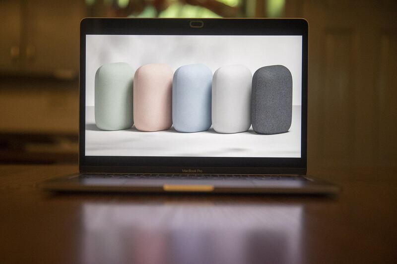 The new Nest Audio smart speaker is unveiled during the Google Launch Night In virtual event seen on a laptop computer in Tiskilwa, Illinois, U.S., on Wednesday, Sept. 30, 2020. Alphabet's Google launched a Nest Audio speaker and a new Chromecast TV device as it seeks to hold off Amazon from continuing to gain share in the smart home space. Photographer: Daniel Acker/Bloomberg