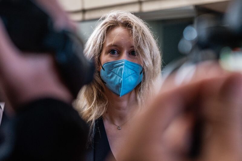 Elizabeth Holmes, the founder and former chief executive of Theranos, arrives for the first day of jury selection in her fraud trial in San Jose, California. AFP