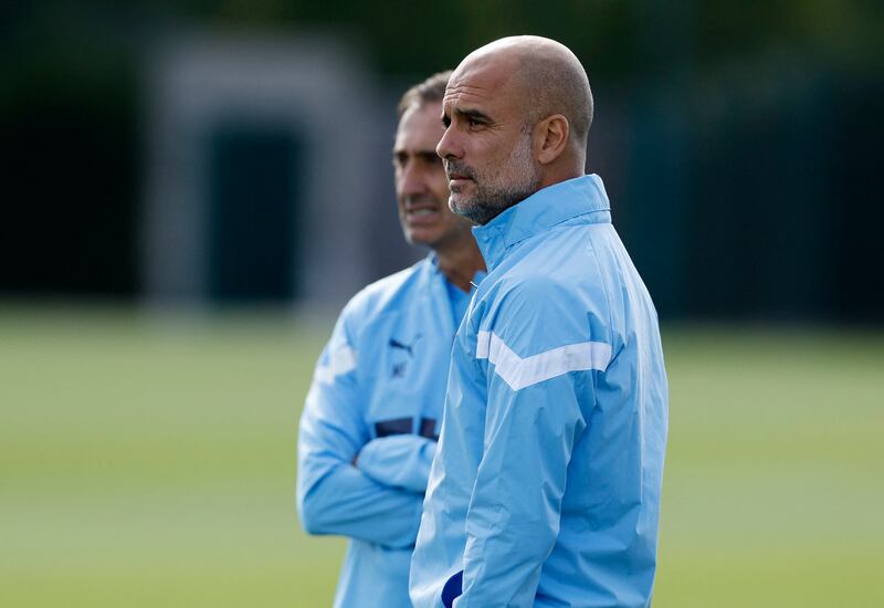Manchester City manager Pep Guardiola oversees training. Reuters