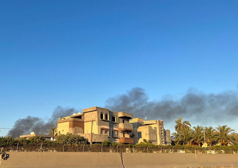 Smoke rises from an area where clashes took place in Tripoli, Libya. Reuters
