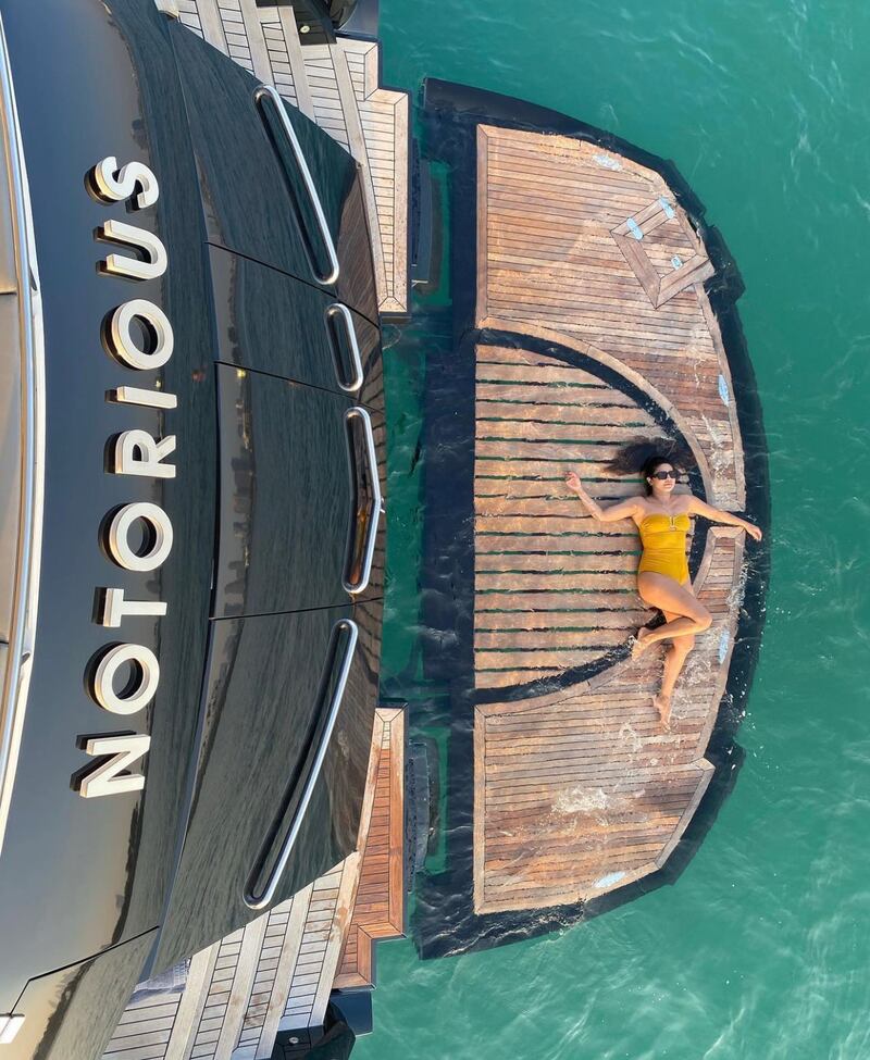 Chopra on a yacht at the Bulgari Resort Dubai. Photo: Instagram / priyankachopra