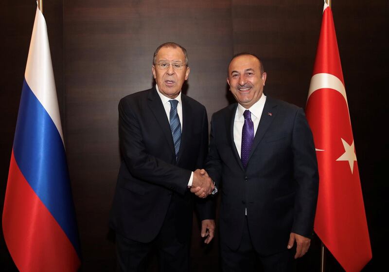 Turkish Foreign Minister Mevlut Cavusoglu meets with his Russian counterpart Sergei Lavrov in Antalya, Turkey March 29, 2019. Fatih Aktas/Turkish Foreign Ministry/Handout via REUTERS ATTENTION EDITORS - THIS PICTURE WAS PROVIDED BY A THIRD PARTY. NO RESALES. NO ARCHIVE