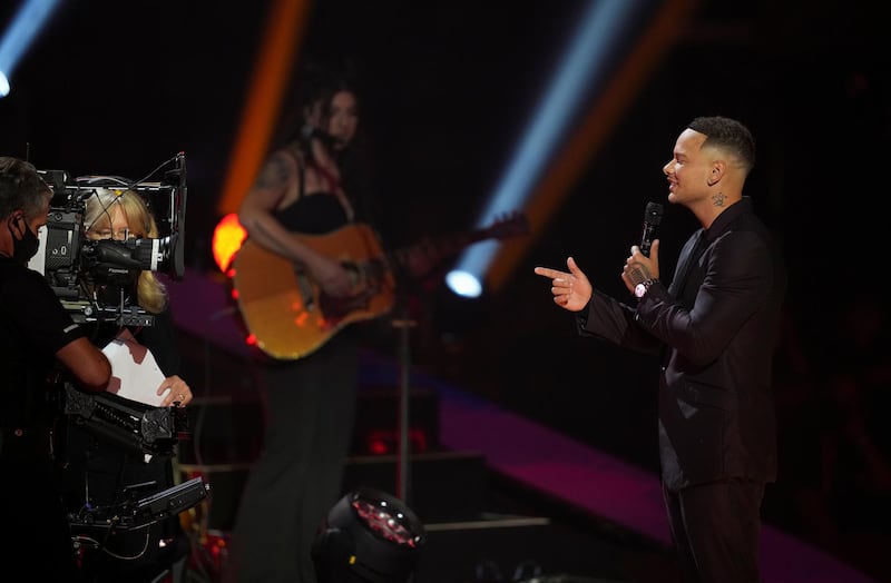 Singer Kane Brown speaks during the CMT Music Awards at Bridgestone Arena in Nashville, Tennessee, on June 9, 2021. Reuters