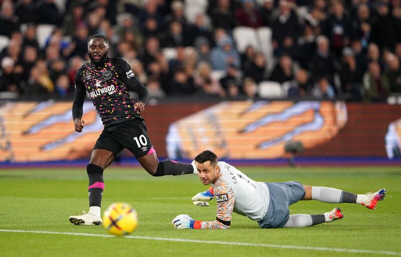 Brentford's Josh Dasilva scores their side's second goal. PA