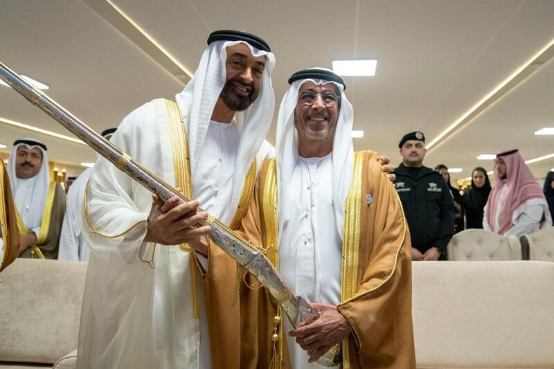 <p>Sheikh Mohamed bin Zayed Al Nahyan, Crown Prince of Abu Dhabi and Deputy Supreme Commander of the UAE Armed Forces, attends the concluding ceremony of the Saudi Crown Prince Camel Festival. CPC</p>
