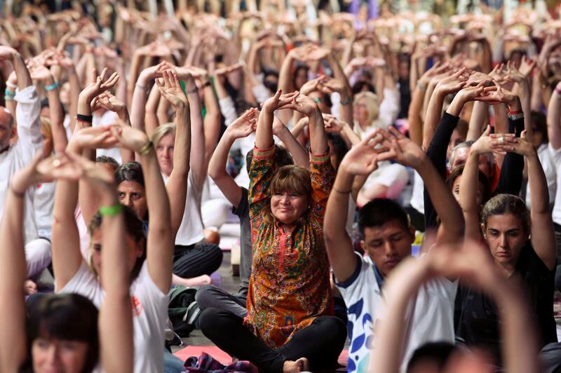India's Prime Minister Narendra Modi led a Yoga for Peace event ahead of the G20 start on Friday AFP