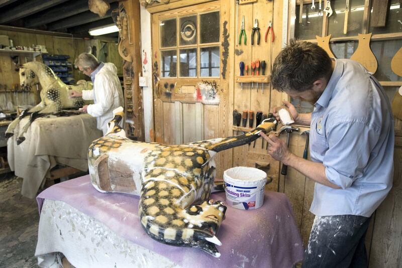 BETHERSDEN,UK 20th March 2019. Horses being repaired at the rocking horse hospital  at Stevenson Brothers rocking horse makers  in the village of Bethersden, near Ashford, United Kingdom. Stephen Lock for the National 