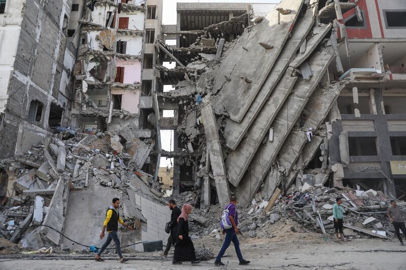 The ruins of buildings in Gaza city on November 24, 2023, as a temporary truce between Israel and Hamas took effect. AP Photo