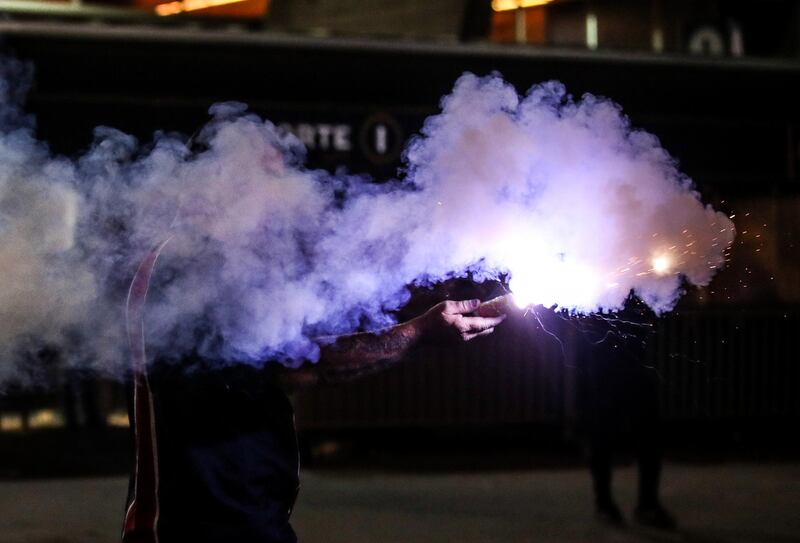 Paris Saint-Germain supporters near Le Parc des Princes stadium after the final defeat. EPA