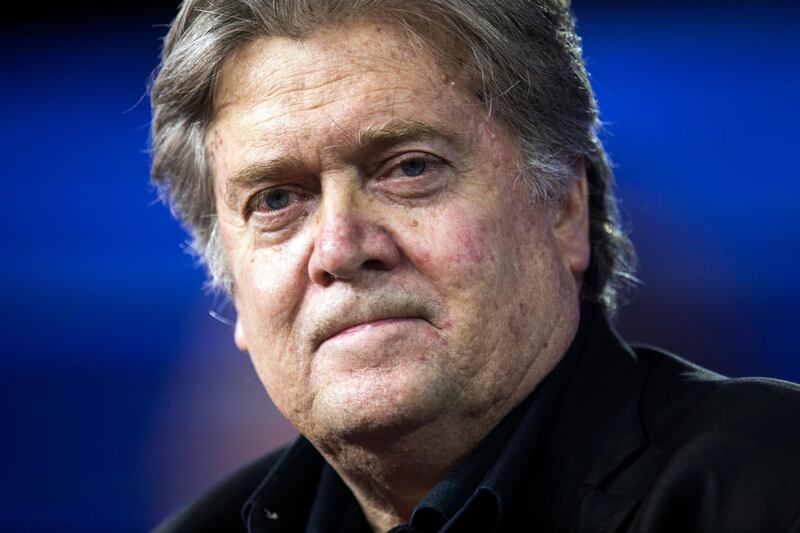 epa06415148 (FILE) - White House Chief Strategist Steve Bannon speaks at the 44th Annual Conservative Political Action Conference (CPAC) at the Gaylord National Resort & Convention Center in National Harbor, Maryland, USA, 23 February 2017 (reissued 03 January 2018). Steve Bannon, former chief strategist to US President Donald J. Trump, called a meeting between Trump's top campaign officials, including the president's son, and the Russians 'treasonous' in a new book by journalist Michael Wolff.  EPA/JIM LO SCALZO