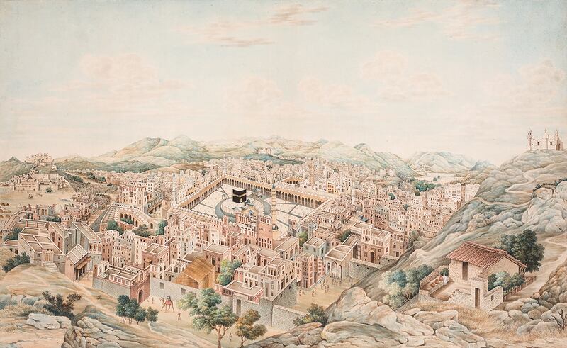 A watercolour of the city of Makkah; circa 1845. Photo: The Khalili Collections