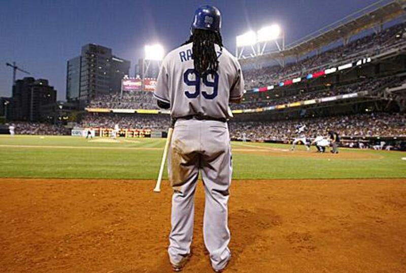 Los Angeles Dodgers' Manny Ramirez waits to bat in the fourth inning against the San Diego Padres in San Diego, California.