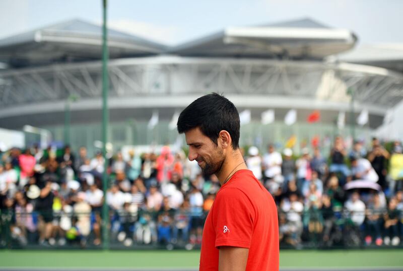 Novak Djokovic of Serbia attends a training session at the Shanghai Masters tennis tournament on October 7, 2018. / AFP / Johannes EISELE
