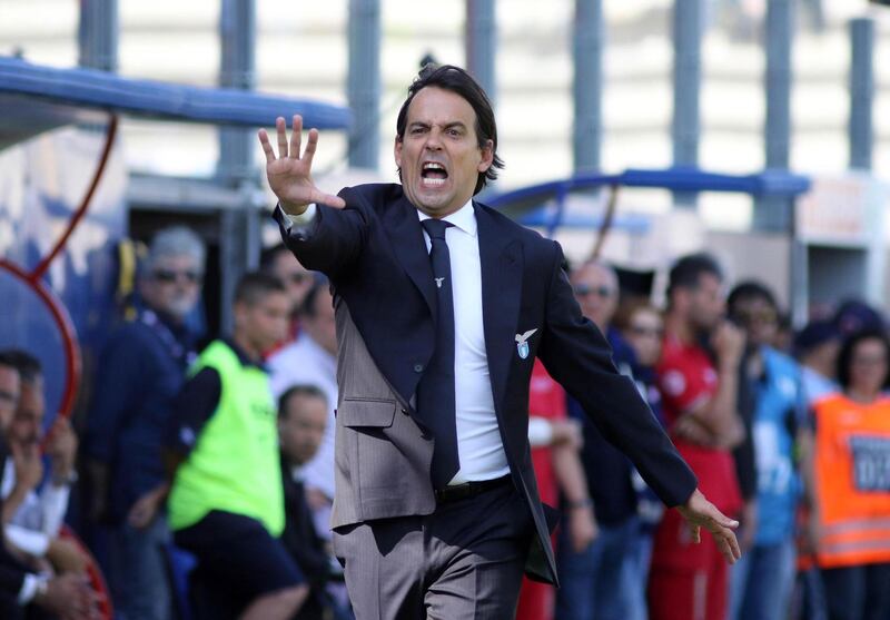 epa06733045 Lazio's head coach Simone Inzaghi reacts  during the Italian Serie A soccer match between FC Crotone and SS Lazio at Ezio Scida stadium in Crotone, Italy, 13 May 2018.  EPA/ALBANO ANGILLETTA