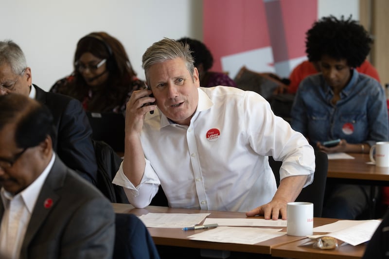 Joining party activists at a national phone bank on local elections day in London in May 2023 