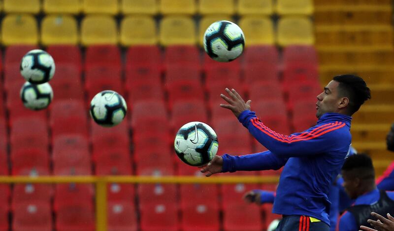 Colombia player Falcao Garcia participates in a team training session in Bogota, Colombia, on June 2019. EPA