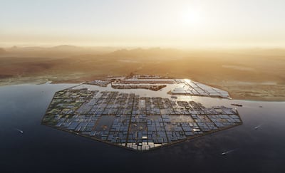 A rendering of Oxagon, which is set to be the largest floating industrial complex in the world and will be the first fully integrated port and supply chain ecosystem for Saudi Arabia's high-tech city Neom. Photo: Neom