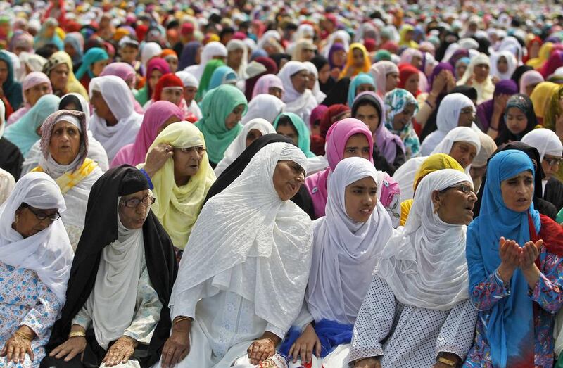 Kashmiri Muslim women offer prayers on the occasion of Eid al-Fitr in Srinagar, India.  Danish Ismail / Reuters
