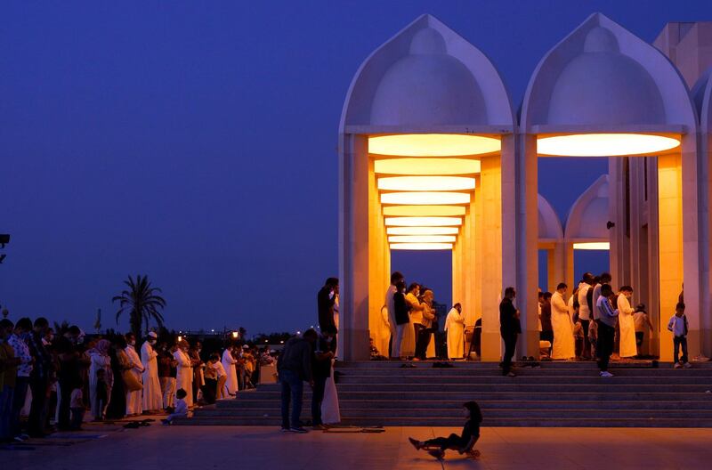 People pray outside Hasan Anani mosque in Jiddah, Saudi Arabia. AP Photo