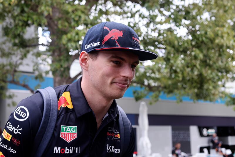 Red Bull driver Max Verstappen arrives at the track ahead of the Australian Formula One Grand Prix. AP