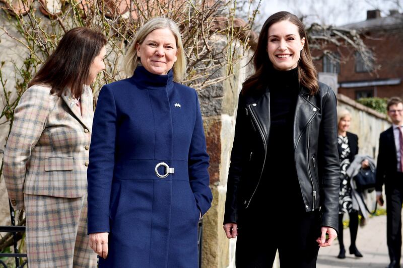 Prime ministers Magdalena Andersson (L)  of Sweden and Sanna Marin of Finland met in Stockholm last week. AP