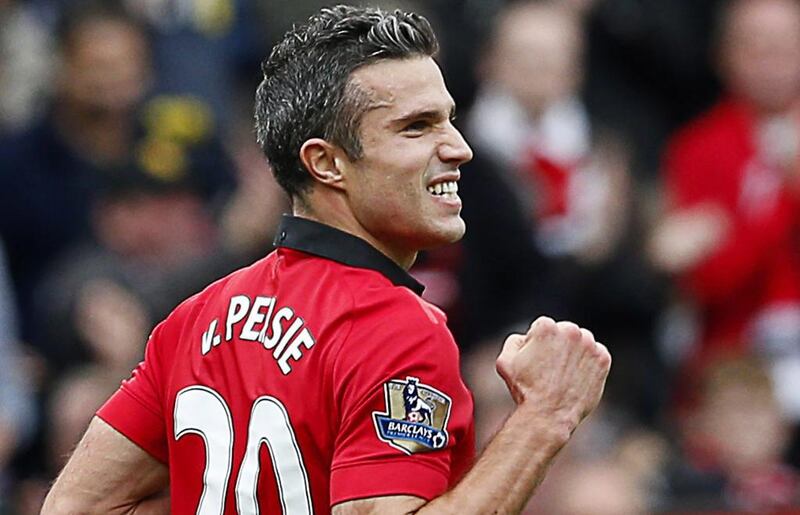 Manchester United’s Robin van Persie celebrtates scoring against Manchester United. EPA