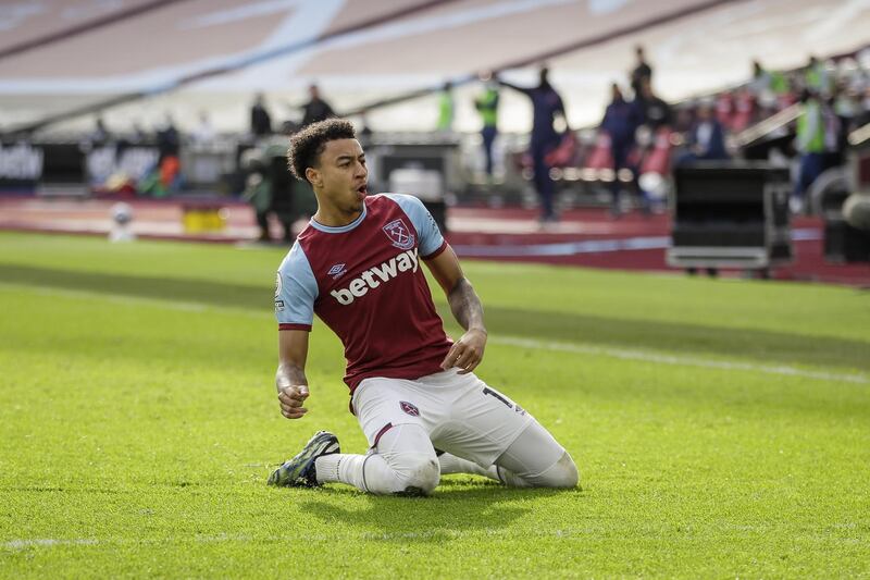 Jesse Lingard of West Ham celebrates after scoring against Tottenham Hotspur. EPA