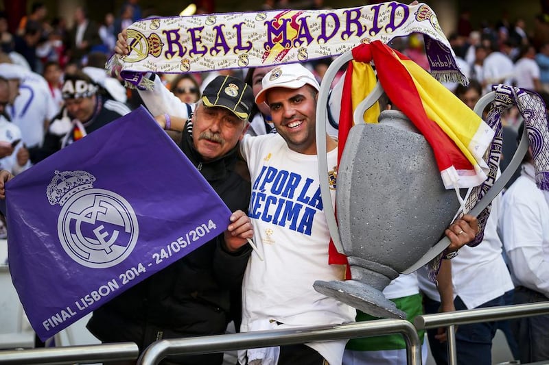 Real Madrid supporters cheer for their team before Saturday night's Champions League final v Atletico Madrid. Jose Sena Goulao / EPA / May 24, 2014