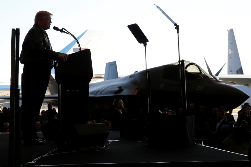 US president Donald Trump delivers remarks to members of the US military at Yokota Air Base, Japan. Jonathan Ernst / Reuters