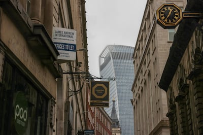 An estate agent's sign on commercial office space in the City of London, UK. Experts say London's office space market is in a state of complicated flux. Getty Images