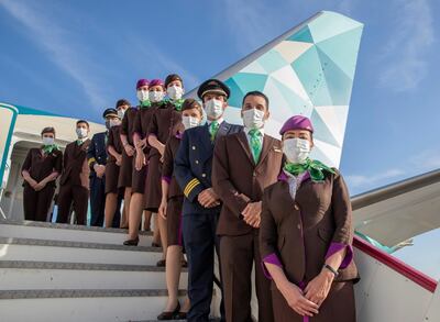 A fully vaccinated crew manned Etihad's eco-flight to Rome, the first test flight of 2021. Courtesy Etihad