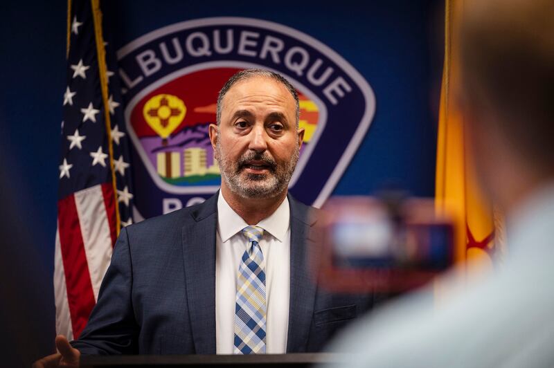 Ahmad Assed, president of the Islamic Centre of New Mexico, speaks during a news conference to address the killing of a fourth Muslim man in Albuquerque. The Albuquerque Journal / AP