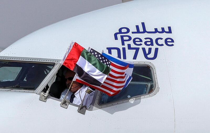 Abu Dhabi, United Arab Emirates, August 31, 2020.  The Israeli flag carrier El Al's airliner lands at Abu Dhabi International Airport.  
Victor Besa / The National
Section:  NA/Stock Images
Reporter:  Khaled Owais