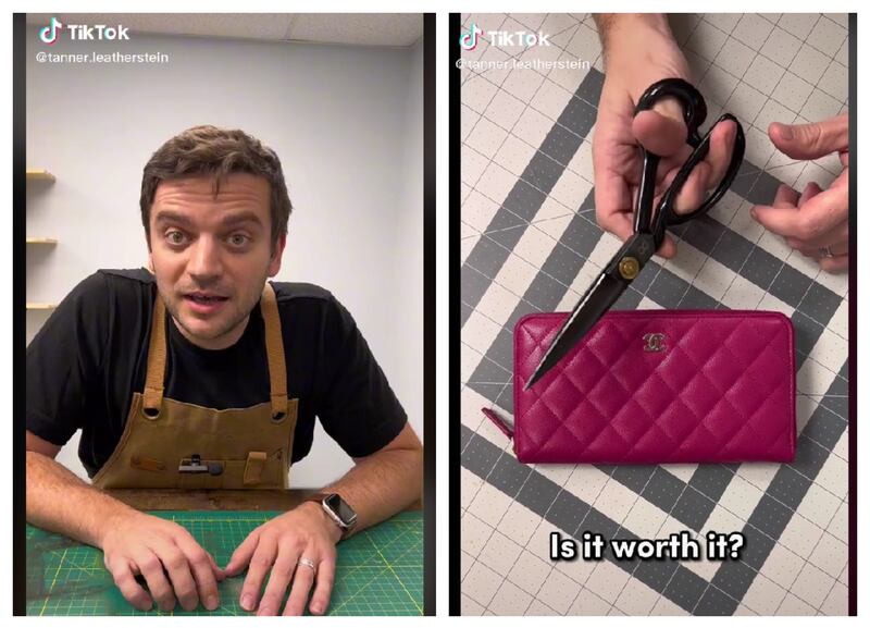Volkan Yilmaz has caused jaws to drop on TikTok as he cuts up designer bags, purses and shoes to evaluate their leather and craftmanship. Photos: @TannerLeatherstein