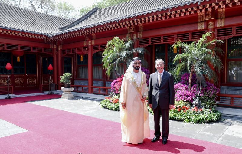 Vice President and Prime Minister of the UAE and Ruler of Dubai Sheikh Mohammed bin Rashid Al Maktoum meets Chinese Vice President Wang Qishan. Wam