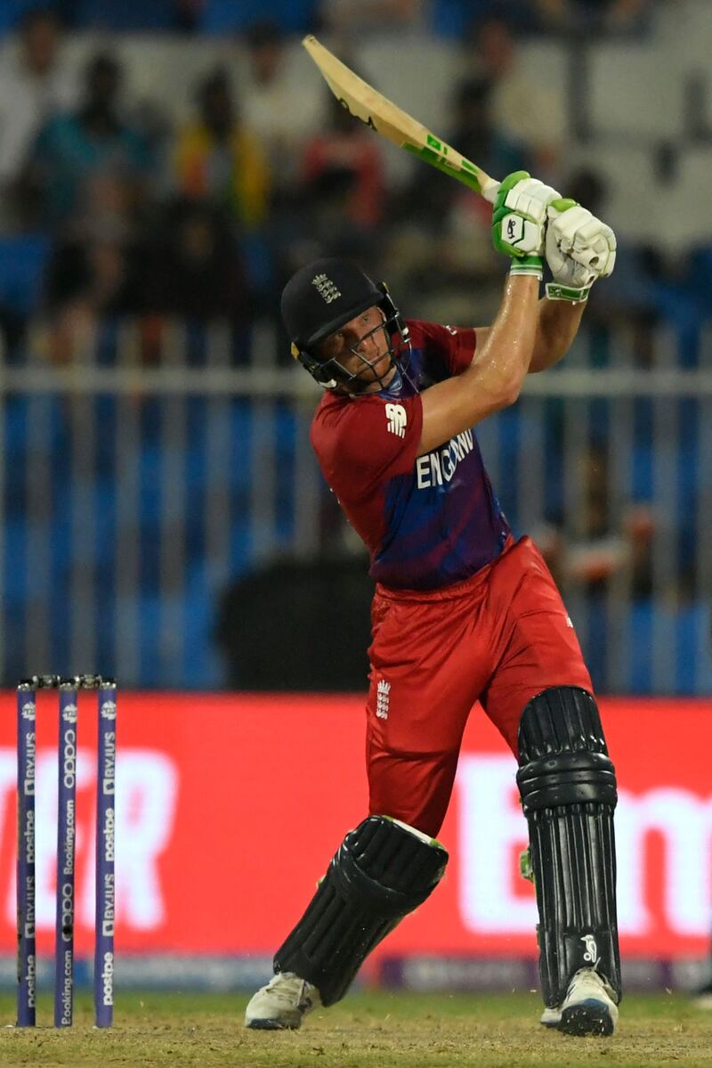 England's Jos Buttler smashes one at the Sharjah Cricket Stadium. AFP