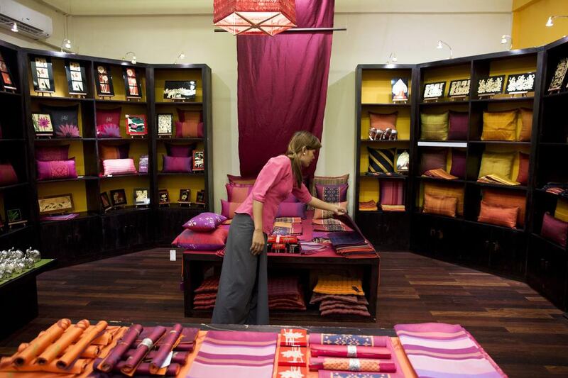 Silk pillowcases at the Artisans Angkor showroom in Siem Reap. Brent Lewin/Bloomberg