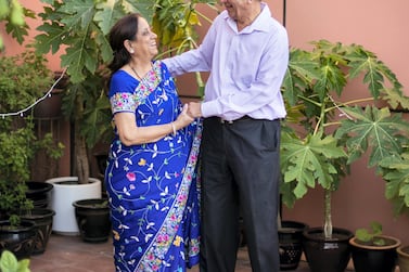 Mahendra Mulchand and his wife, Damayanti Mahendra. They have lived in Dubai since the 1960s. Reem Mohammed / The National