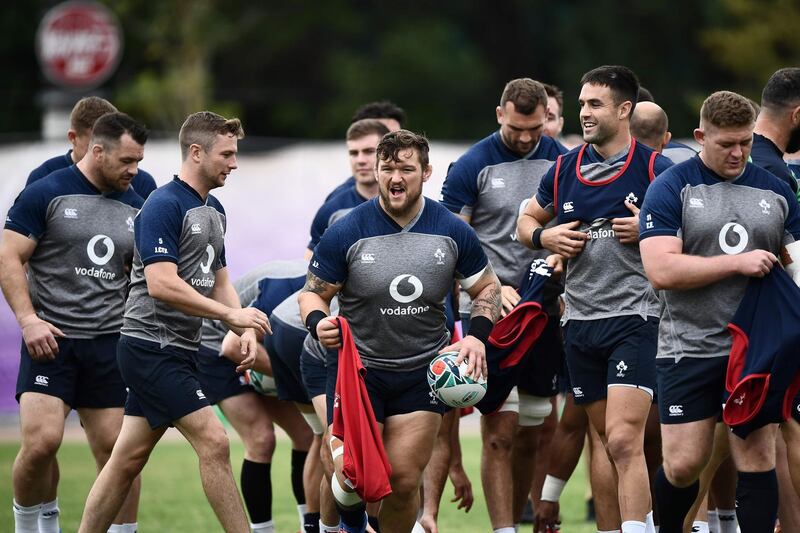 Ireland players take part in a training session. AFP