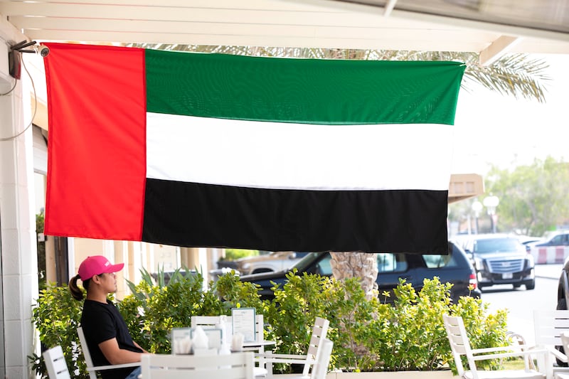 Flag outside a coffee shop in Dubai to celebrate flag day. Ruel Pableo for The National