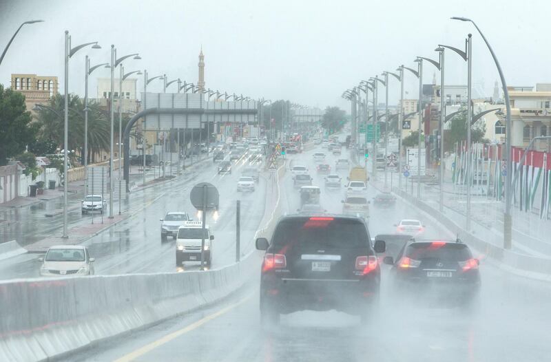 Dubai, United Arab Emirates- Strong rain at Jumeirah Beach Road.  Leslie Pableo for The National