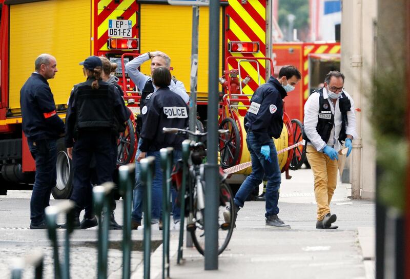 Police near the site of a suspected bomb attack in central Lyon. Reuters