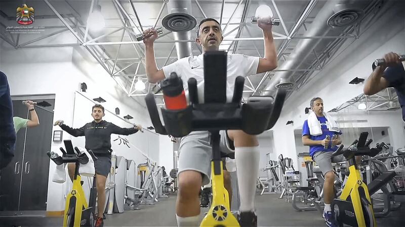 Screengrab from a video showing Sheikh Abdullah bin Zayed, Minister of Foreign Affairs and International Co-operation, exercising as part of the Dubai Fitness Challenge. Ministry of Foreign Affairs and International Co-operation YouTube