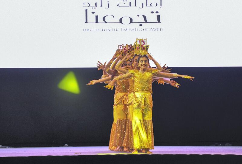 Abu Dhabi, United Arab Emirates - Dance performances showcasing different South Asian countries by the Abu Dhabi Indian School at the International WorkerÕs Day event on Saadiyat Accommodation Village. Khushnum Bhandari for The National